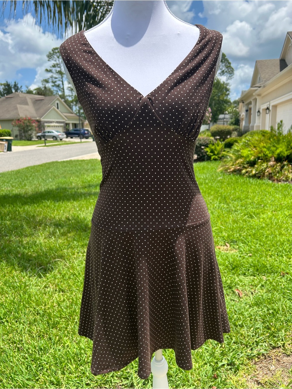 NWT🌷Reformation Lennie Lightweight Knit Dress in Chocolate Polka Dot Print - Picture 6 of 13